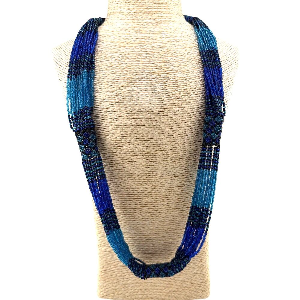 Vintage Multi-Strand Cascading Blue Seed Bead Necklace